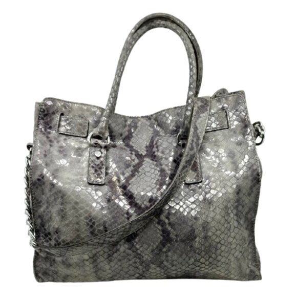 MICHAEL KORS~Hamilton~SPECIAL EDITION GRAY PYTHON LEATHER LARGE SATCHEL BAG - Picture 3 of 5